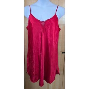 Red Satin Slip Dress 1X With Embroidered Accent